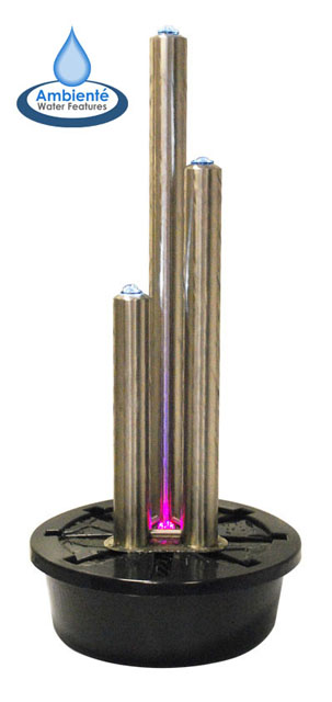 Fontaine d'Extérieure 3 Tubes Brossés En Acier Inoxydable (120cm/100cm) – Avec Lumières LED (Tubes & Base)